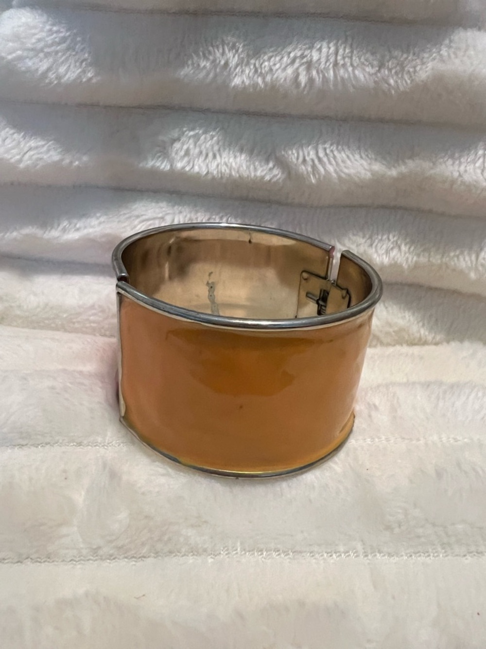 Pink and Orange Enamel Hinged Statement Bracelet - Picture 5 of 6